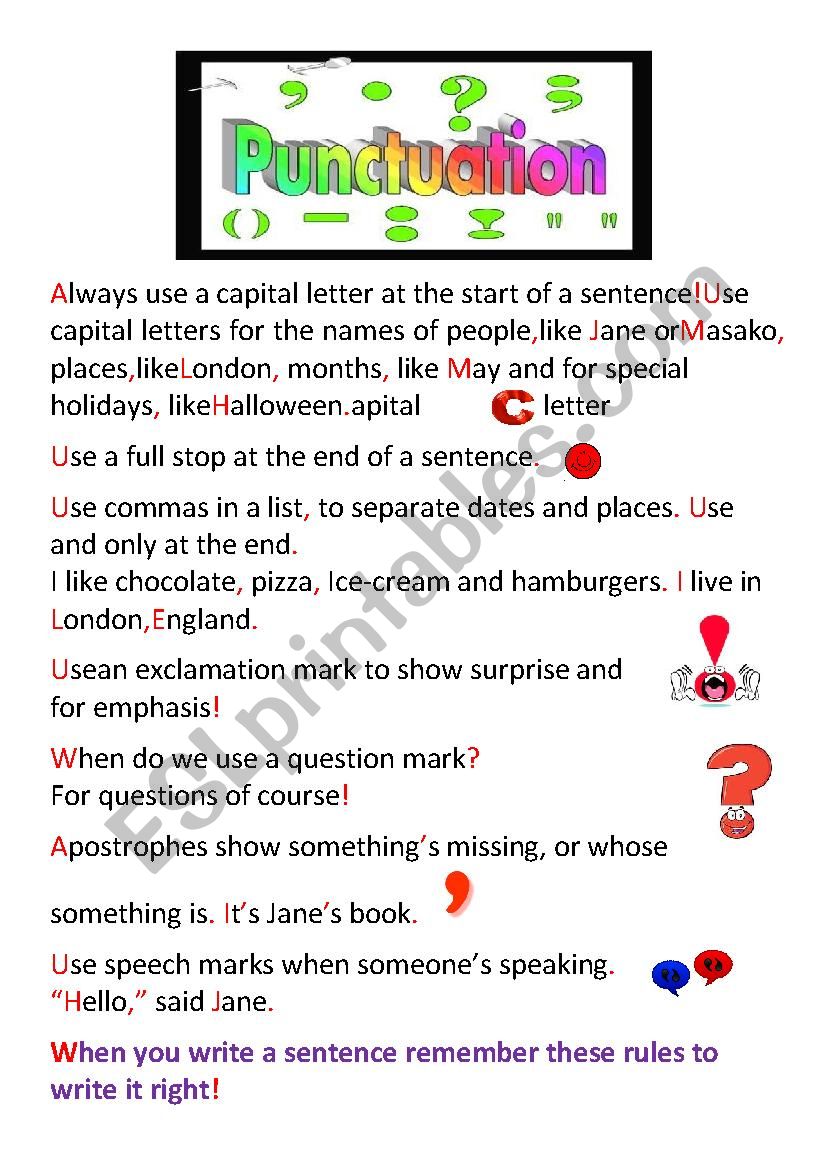 Punctuation poster worksheet