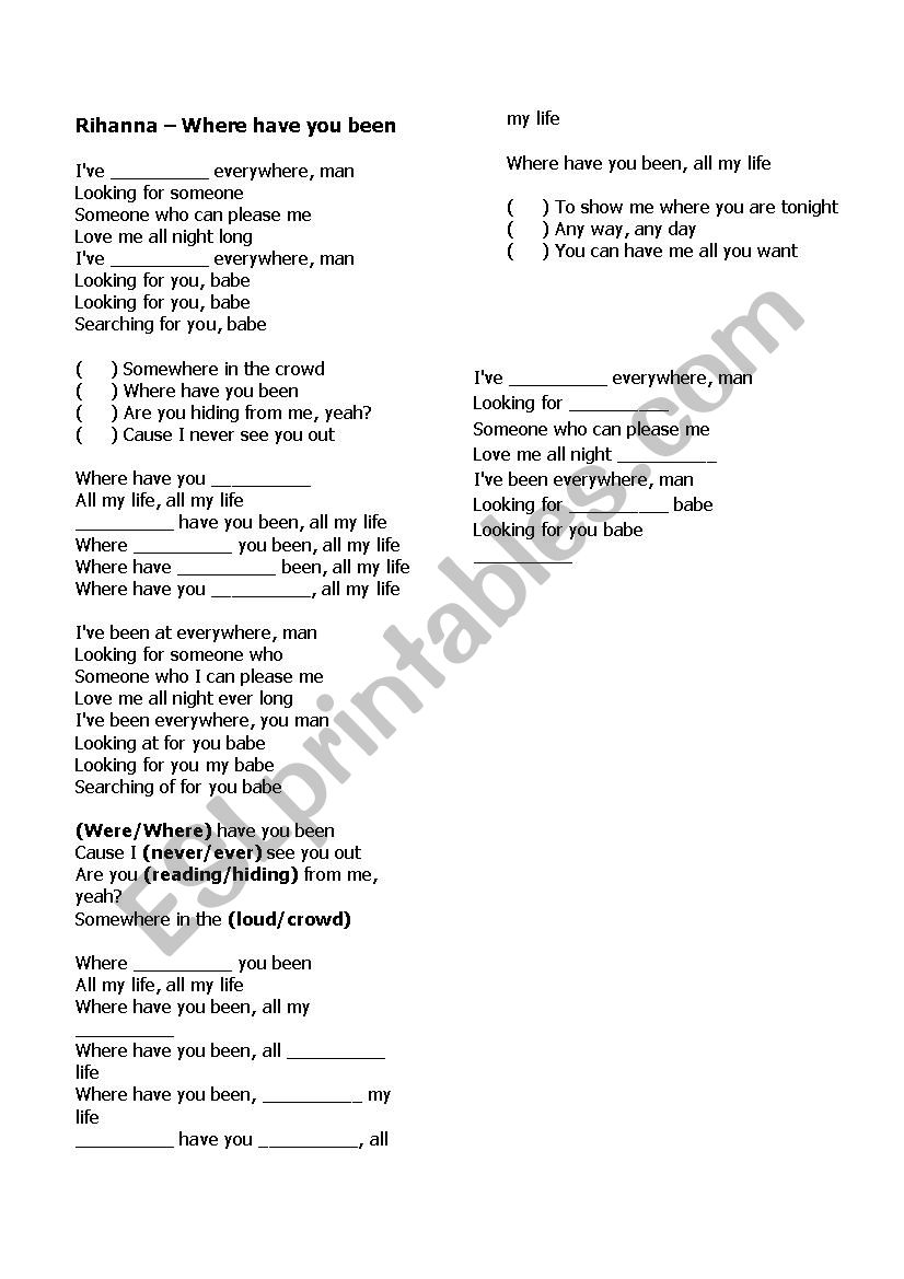 Rihannas activity worksheet