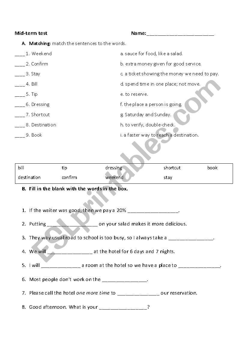 mid term worksheet