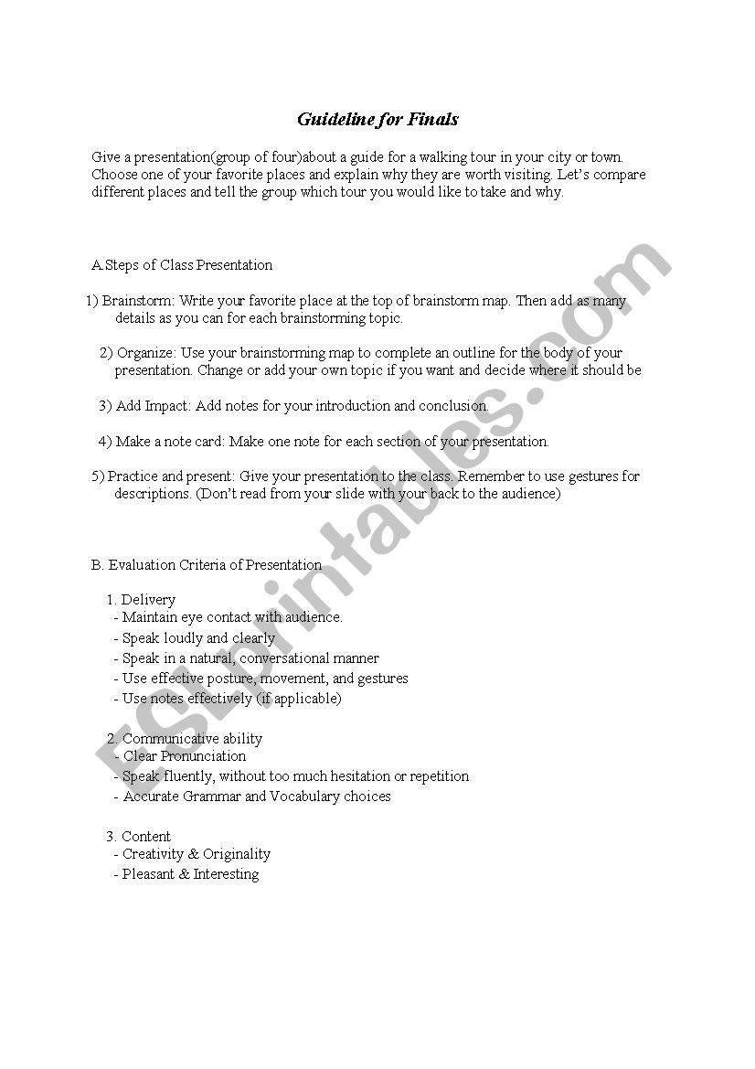 finals (class presentation) worksheet