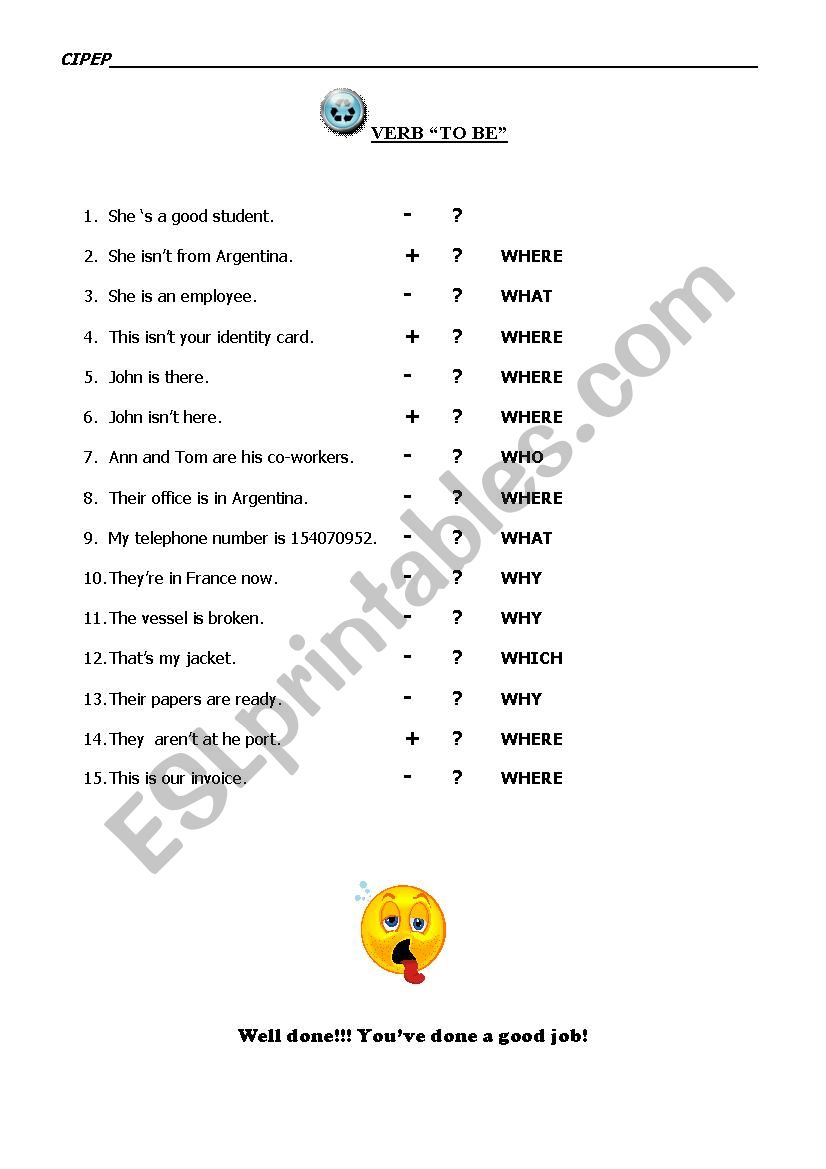 Verb TO BE worksheet