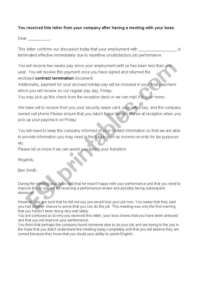 Dismissal Letter Response  worksheet