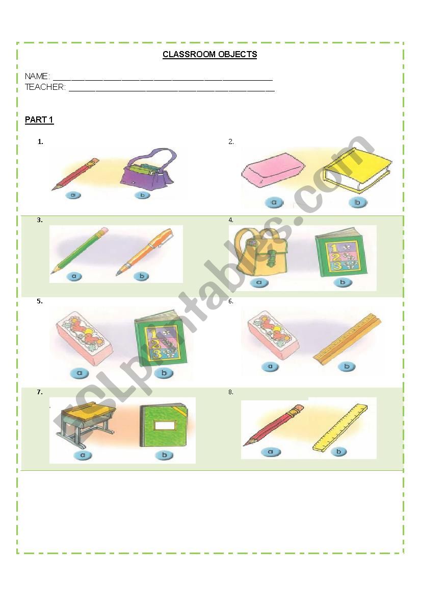 Classroom objects worksheet