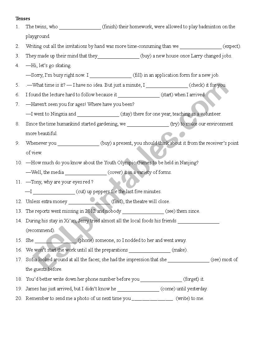 mixed tenses worksheet