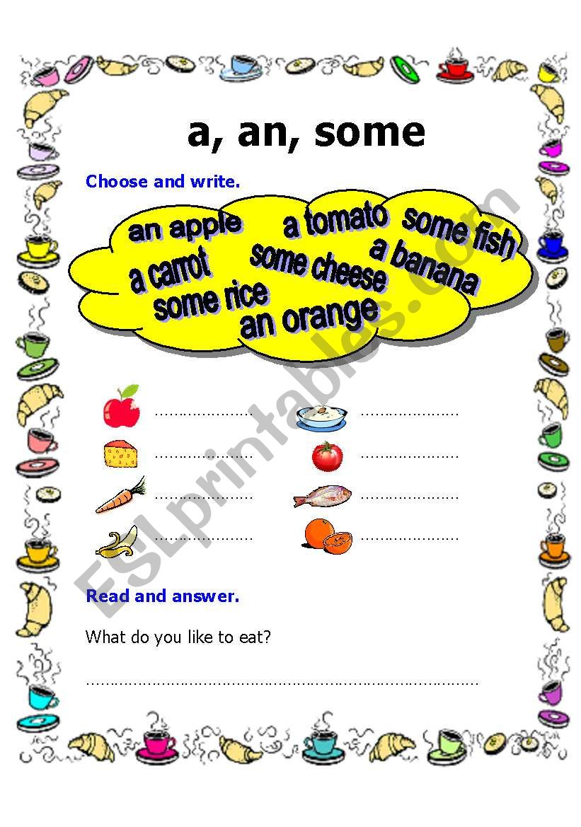 a, an, some exercise worksheet