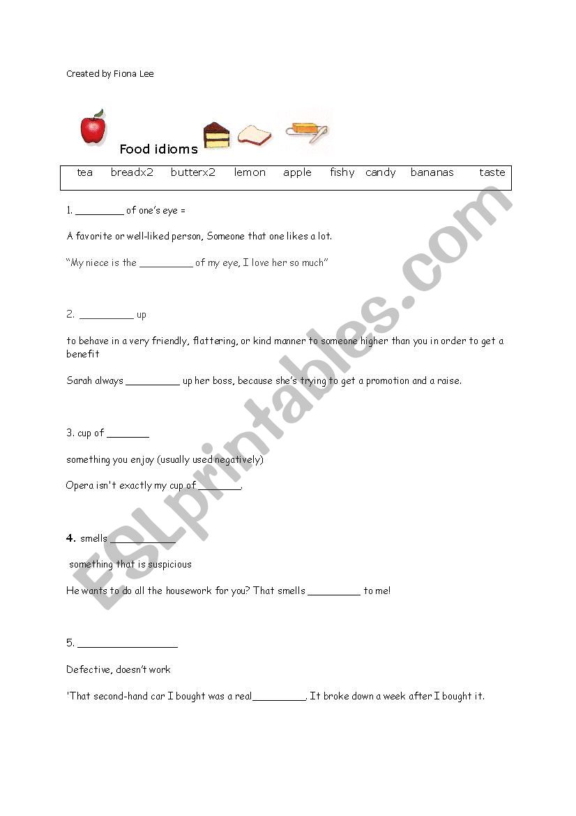 food idiom worksheet