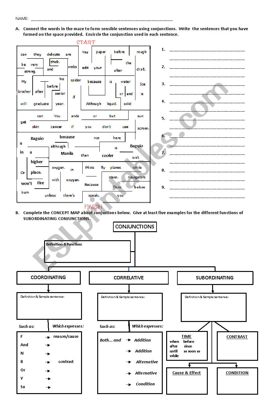 Conjunctions Maze and Concept Map