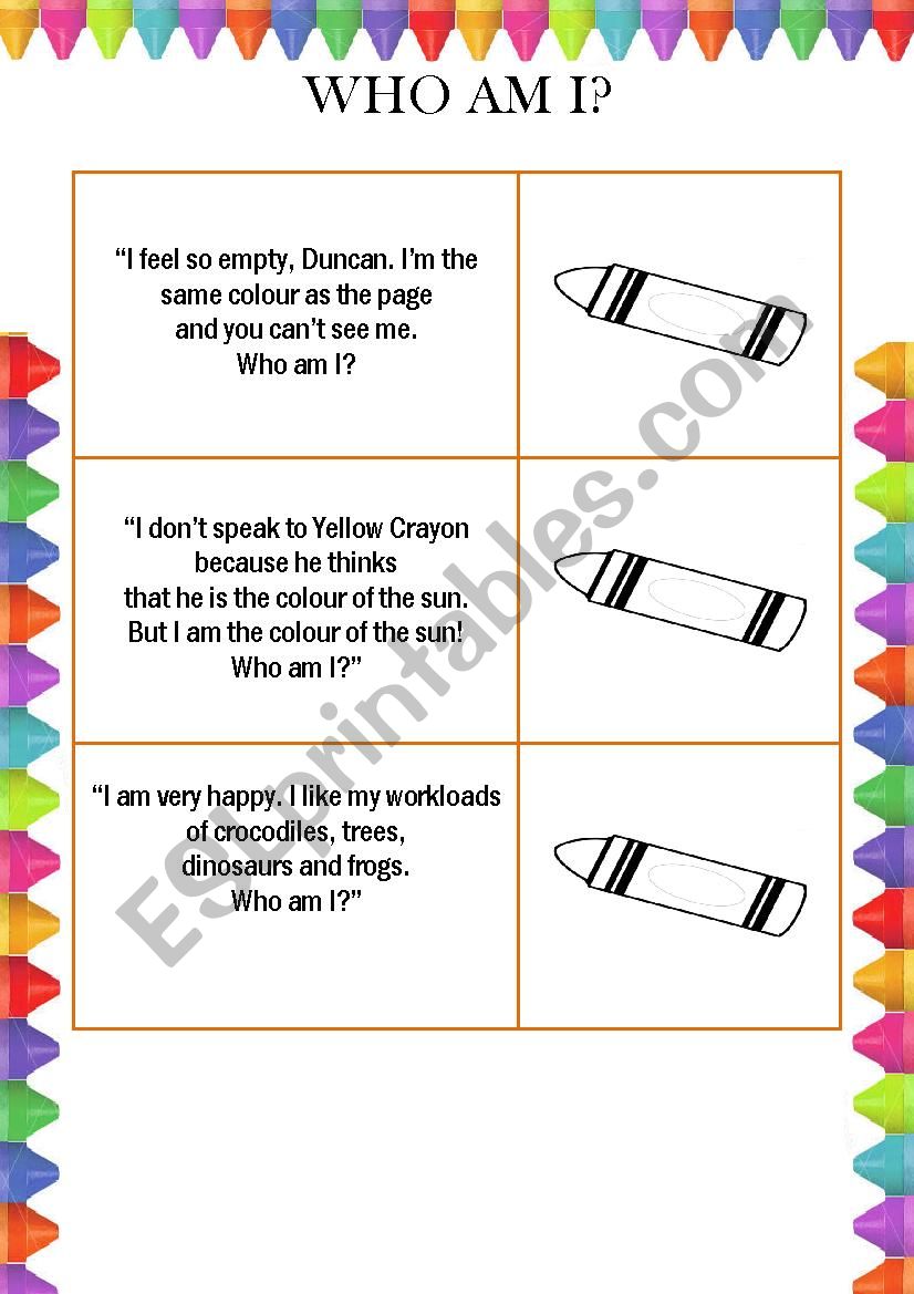 The day the crayons quit. Reading comprehension.