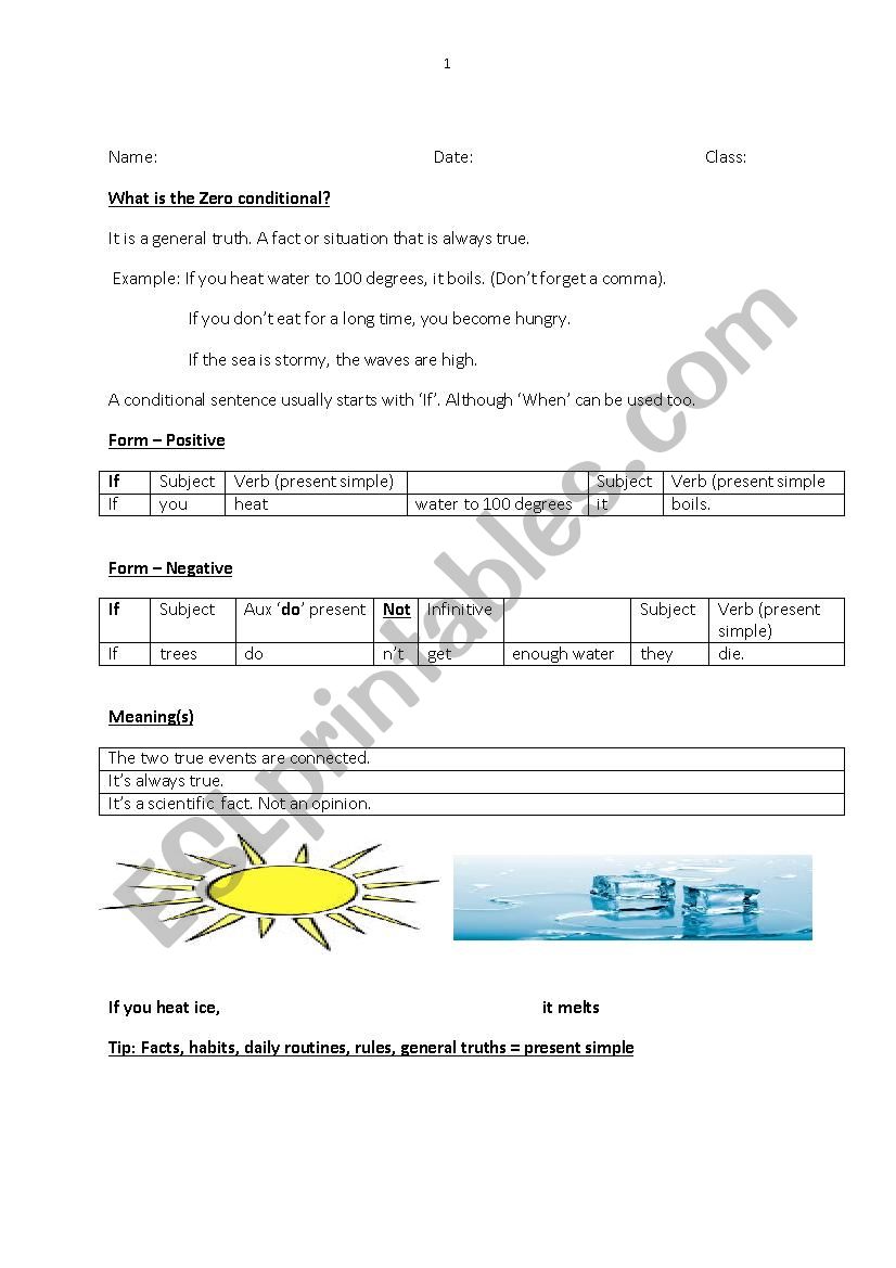 Zero Conditional worksheet