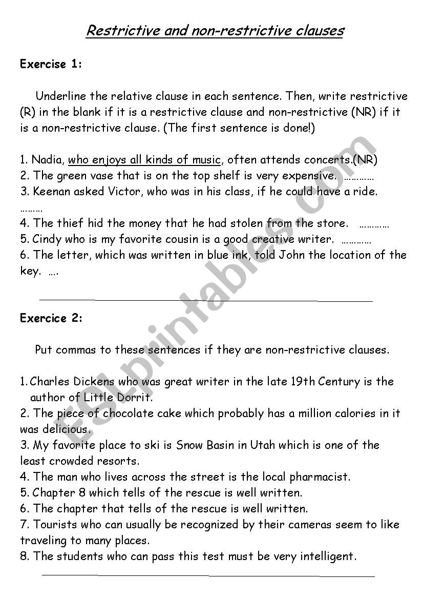Restrictive and Non-Restrictive Clauses