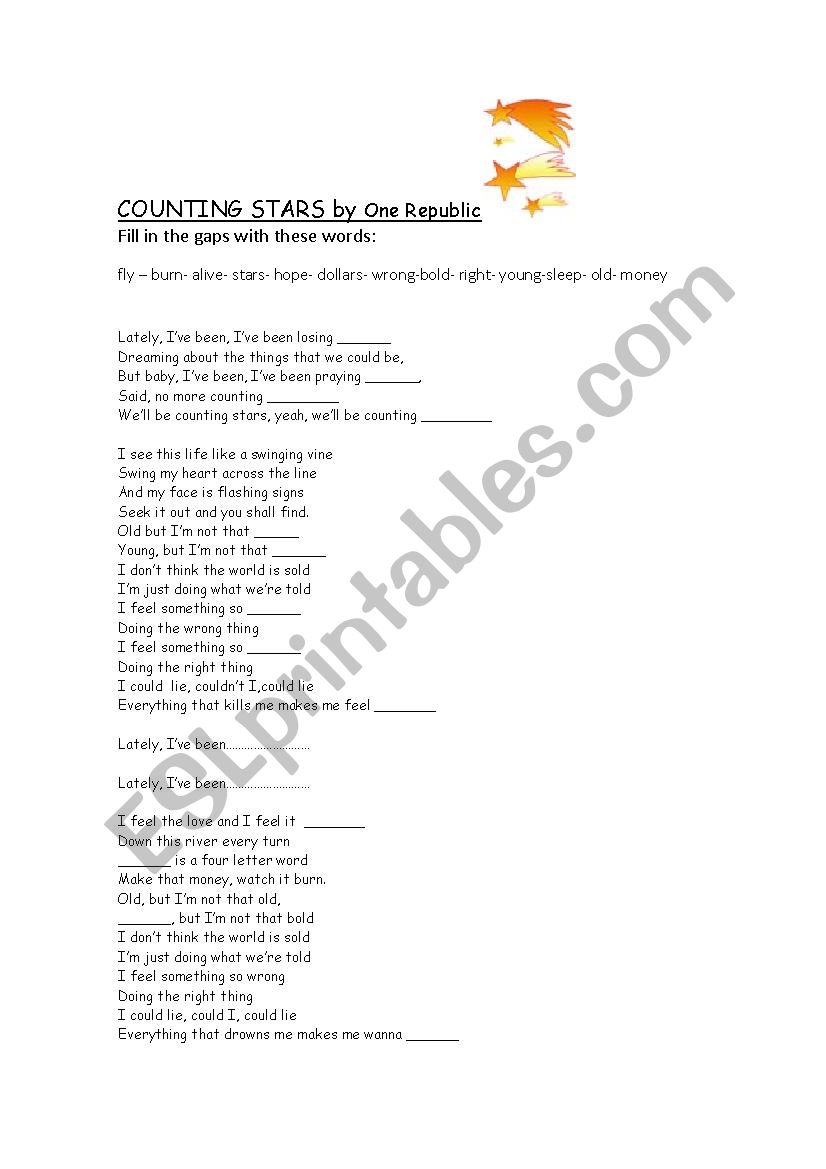Songsheet Counting Stars by One Republic