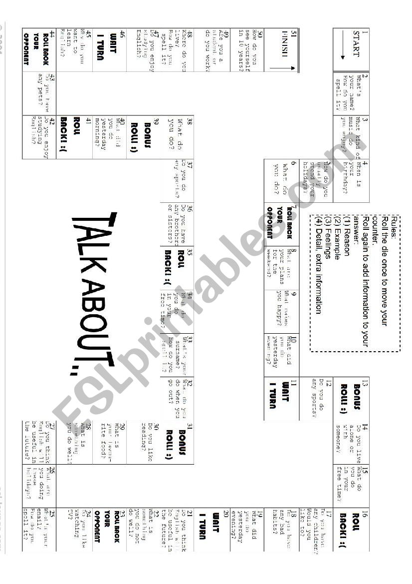 PET speaking board game personal information