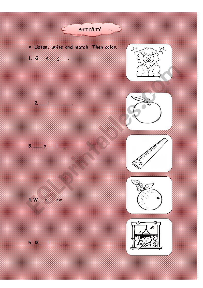 COLOUR ACTIVITY worksheet