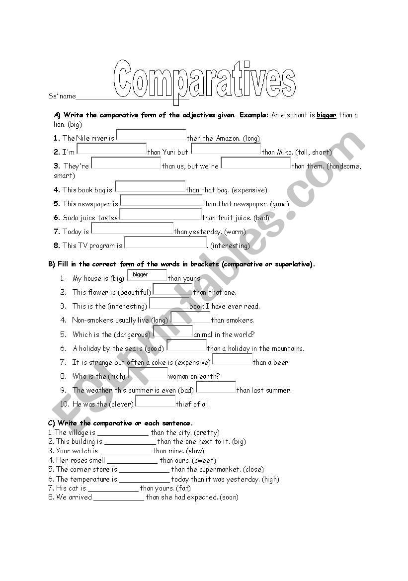 comparatives worksheet