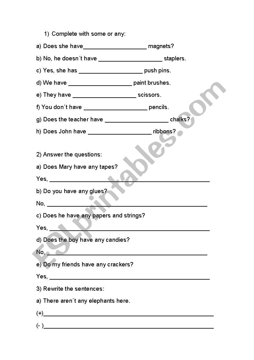 Some and Any worksheet