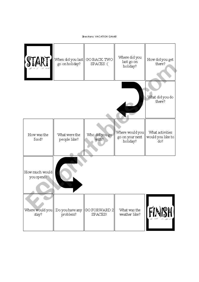 Game for Vacation worksheet