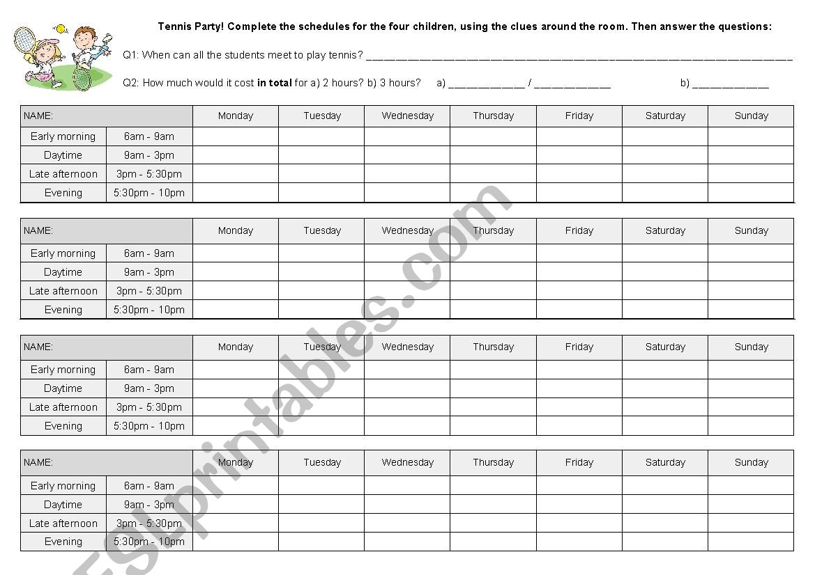 Schedule Puzzle Activity worksheet