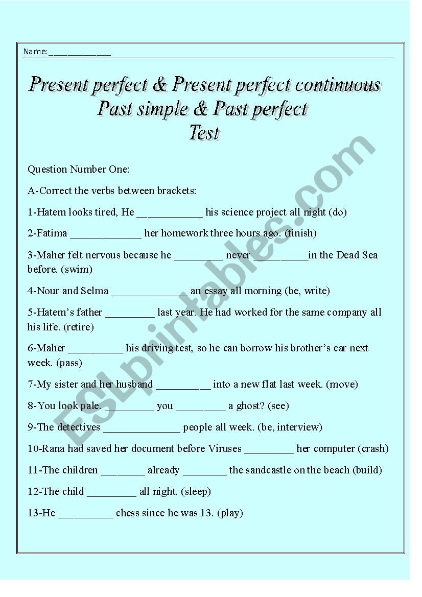 Tenses Test worksheet