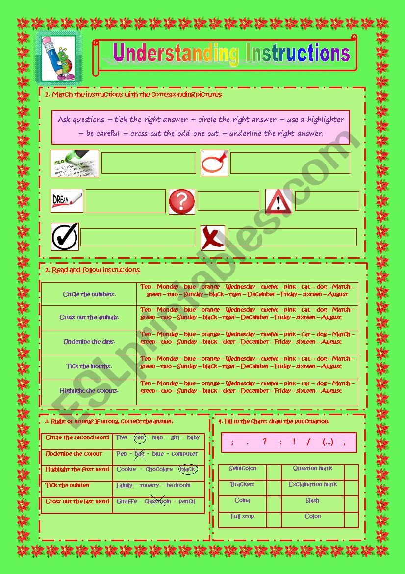 Understanding Instructions worksheet