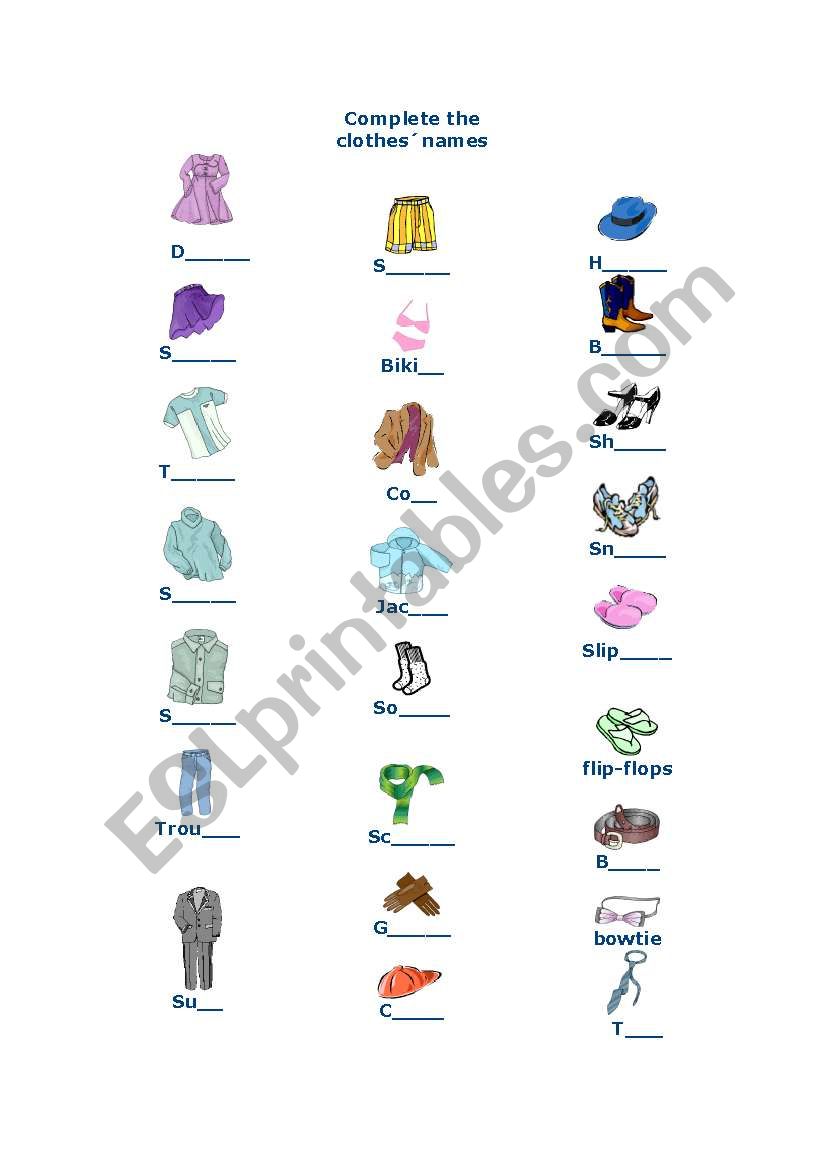 clothes worksheet