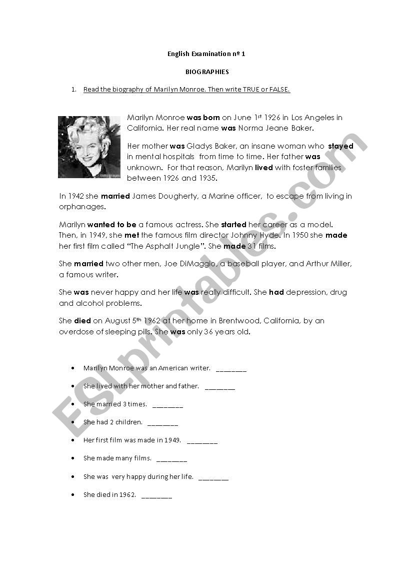 Biographies worksheet