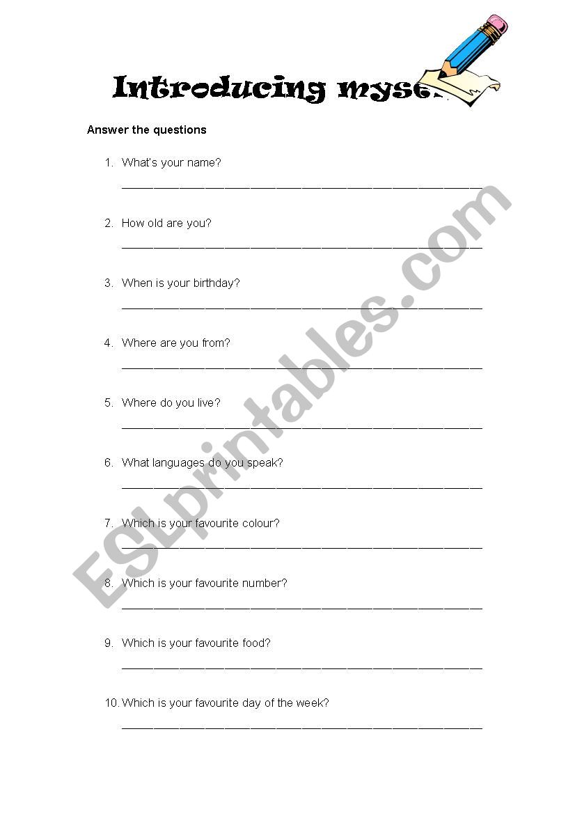 Intruducing yourself worksheet