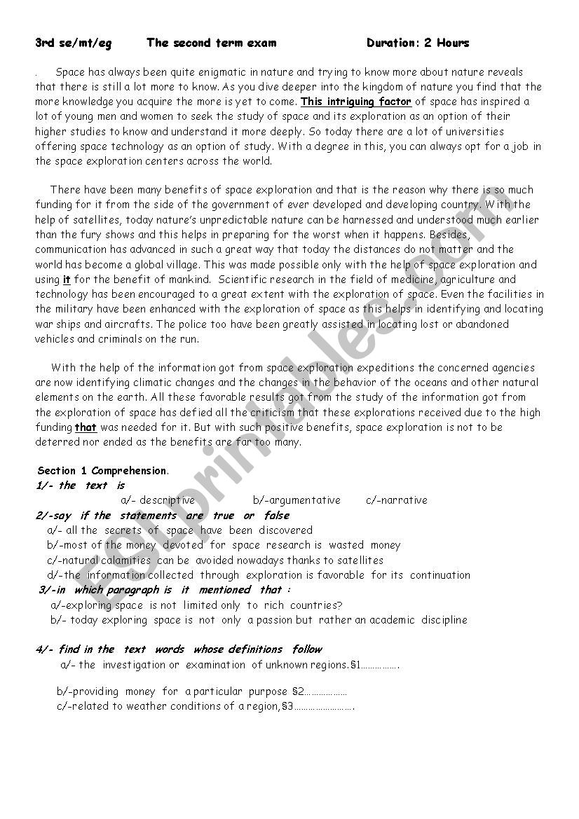 the third term exam  worksheet