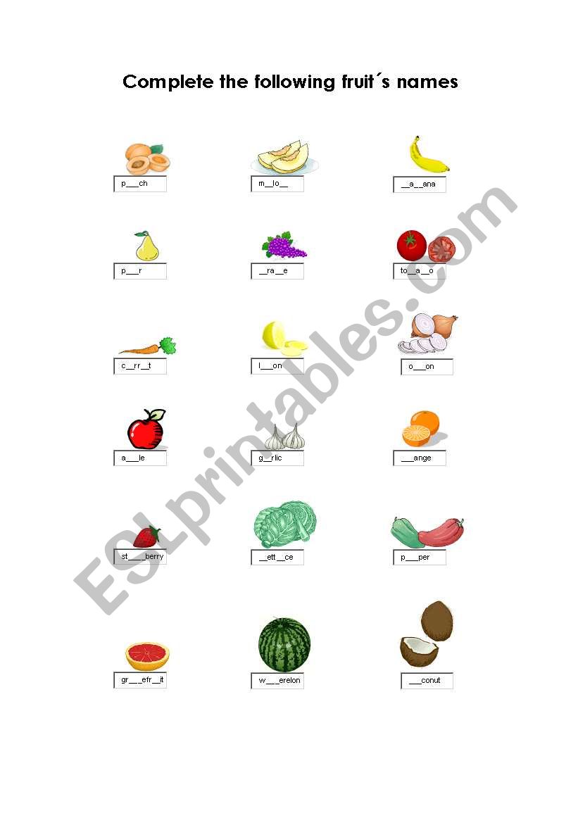 fruits worksheet