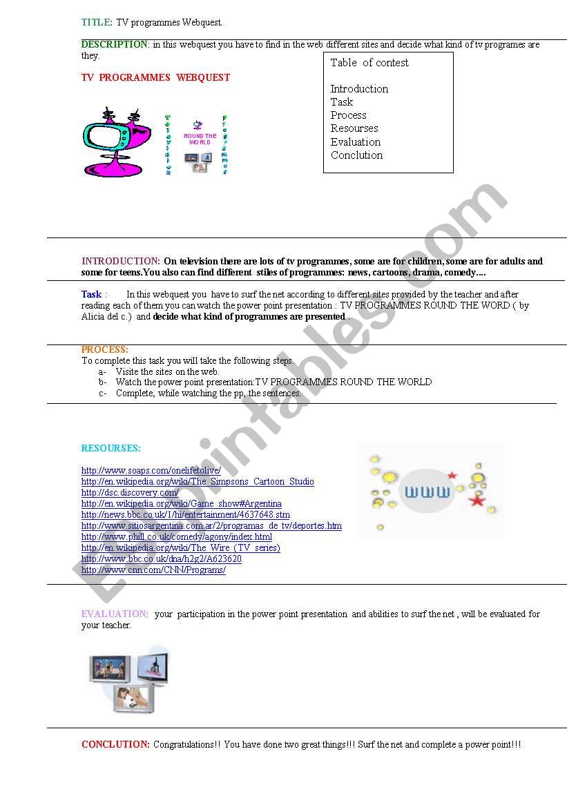 TV programmes round the world worksheet