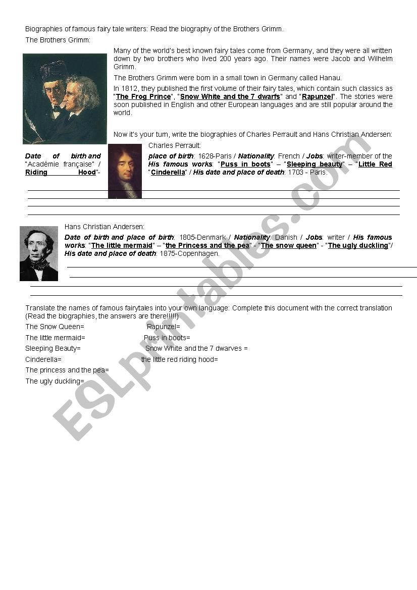 biographies of famous author worksheet