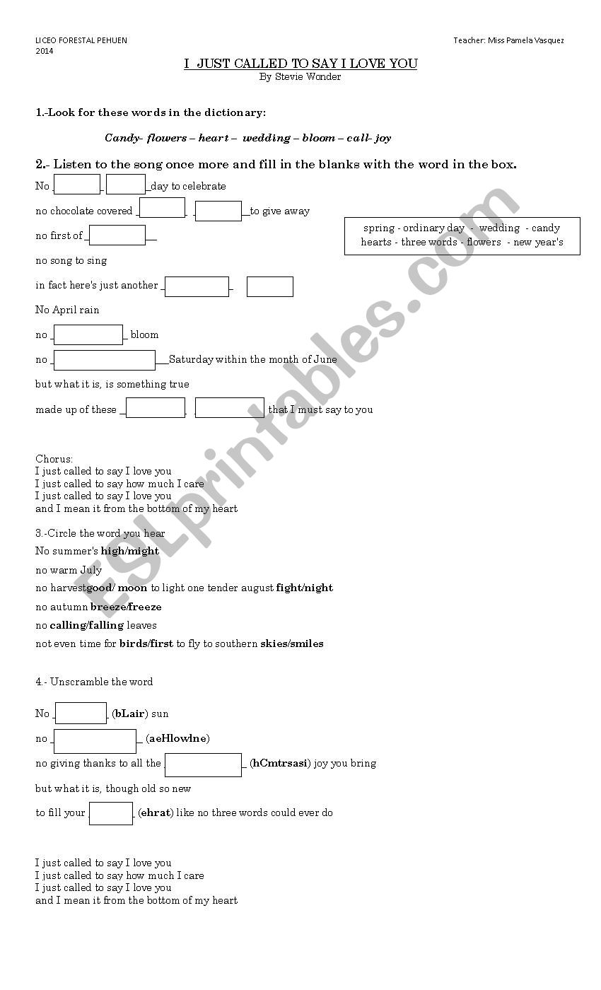 celebrations worksheet