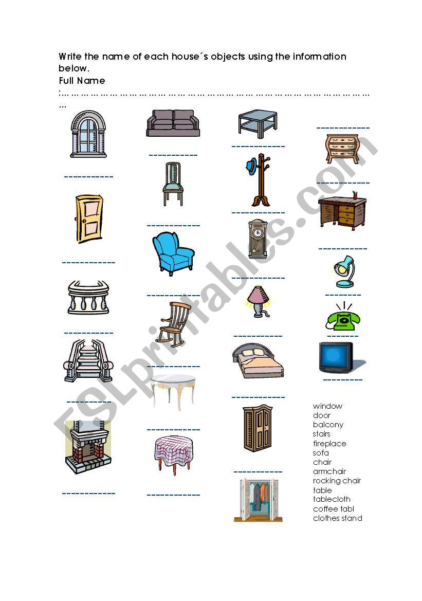 parts of the house worksheet