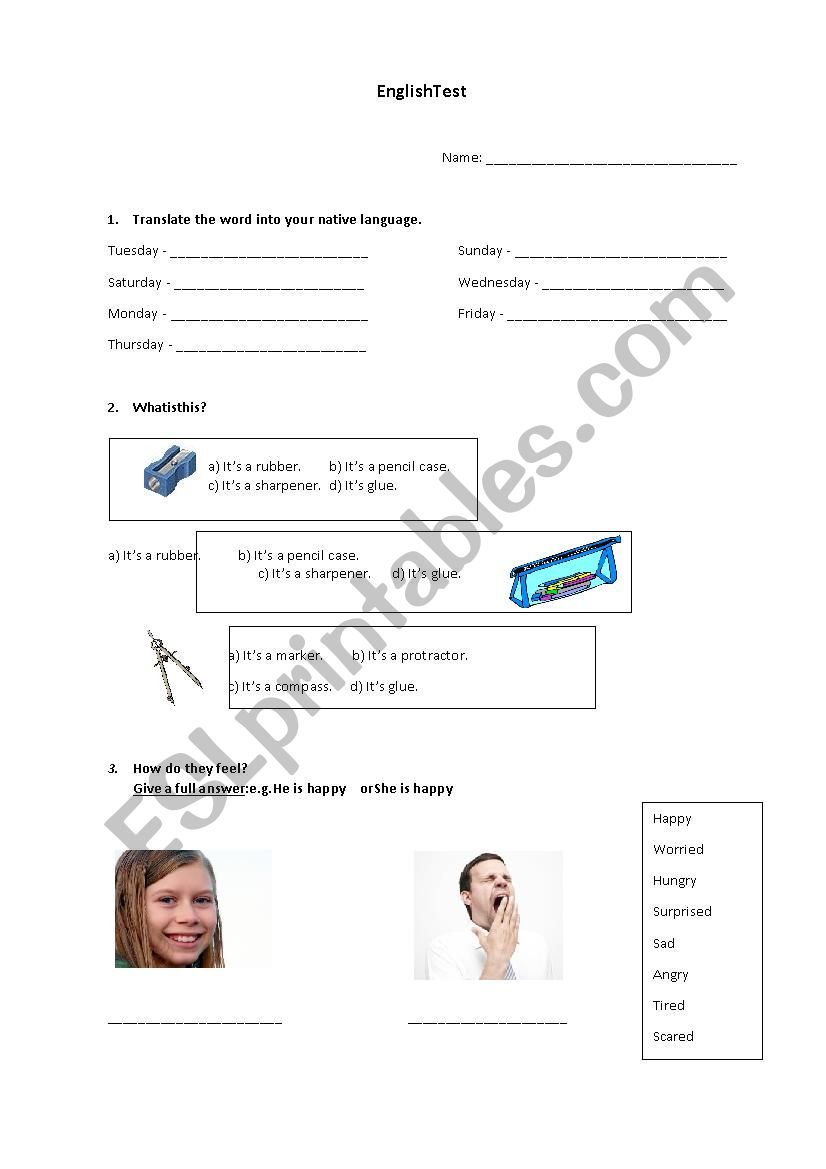 End of Term Test worksheet