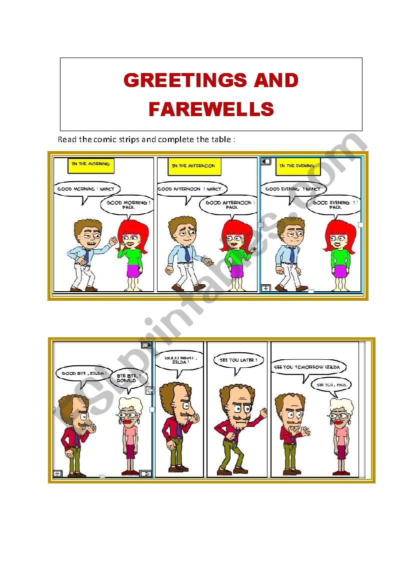 Greetings and farewells worksheet