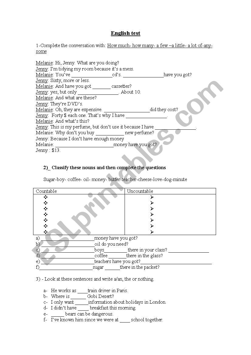 test headway  worksheet