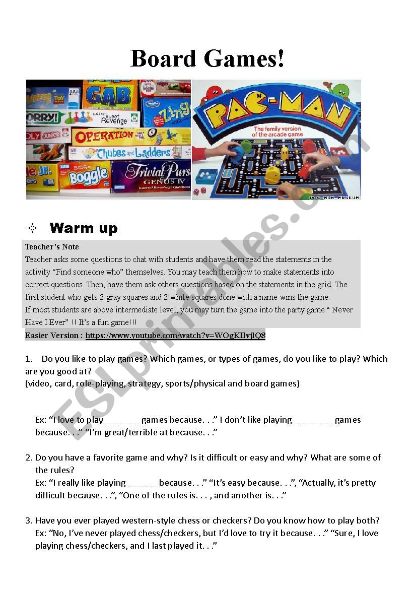 Board Games worksheet