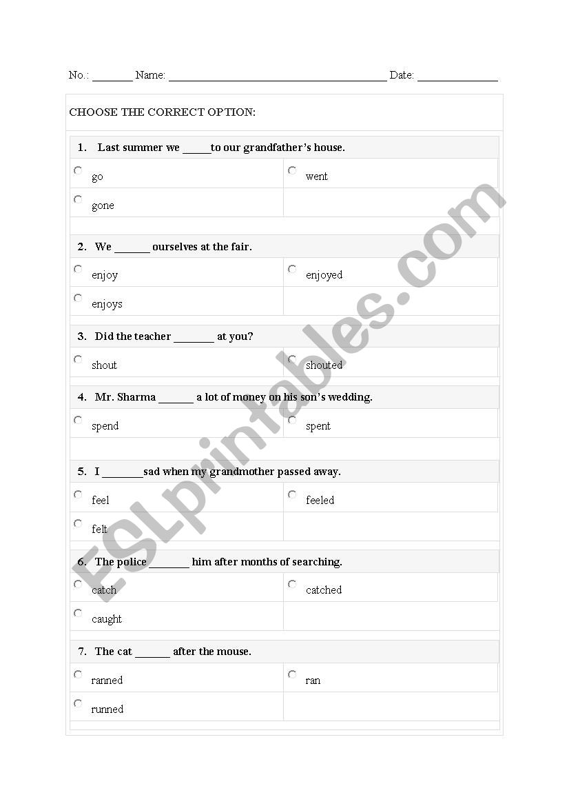 Irregular and Regular Verbs worksheet