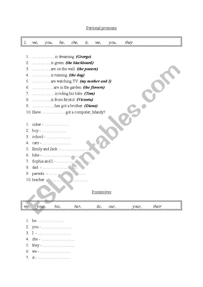 Personal pronouns worksheet