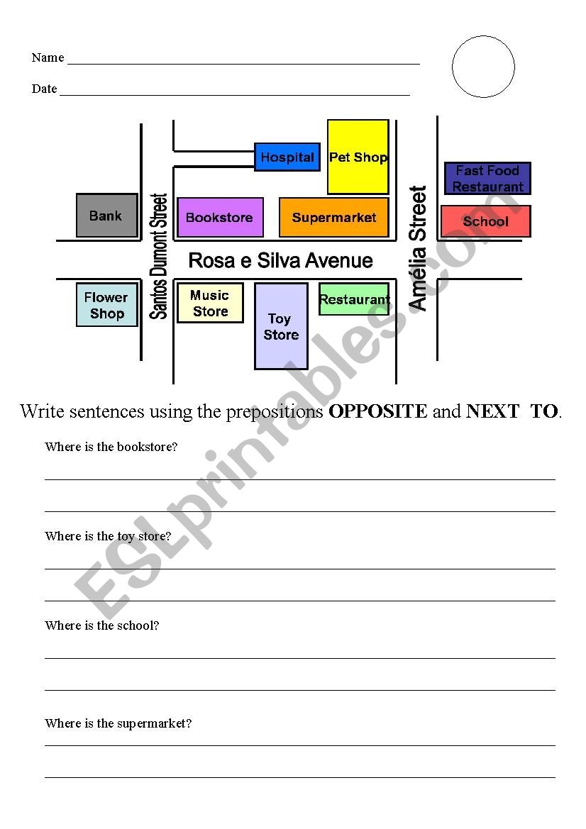 Prepositions: opposite and next to