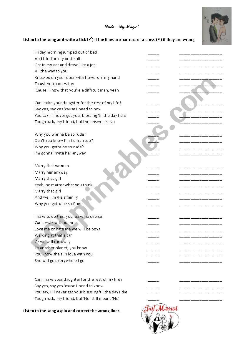 Song Rude by Magic worksheet