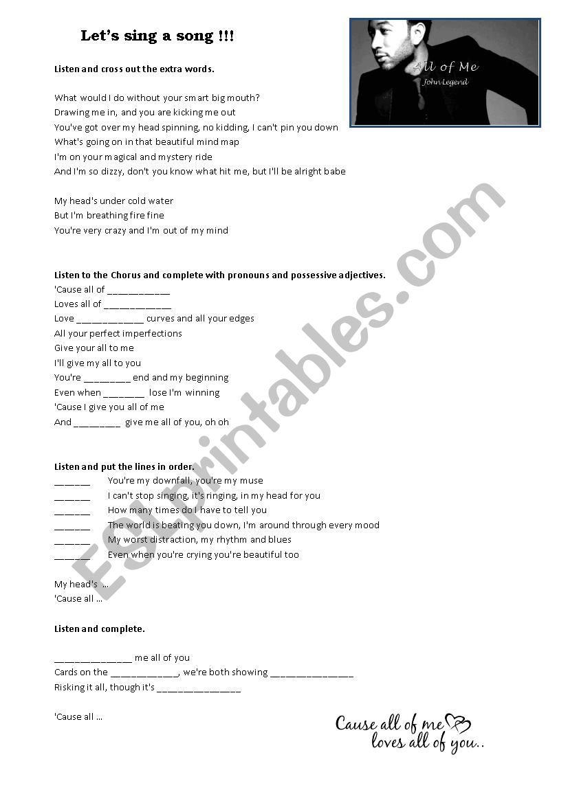 All Of Me By John Legend worksheet