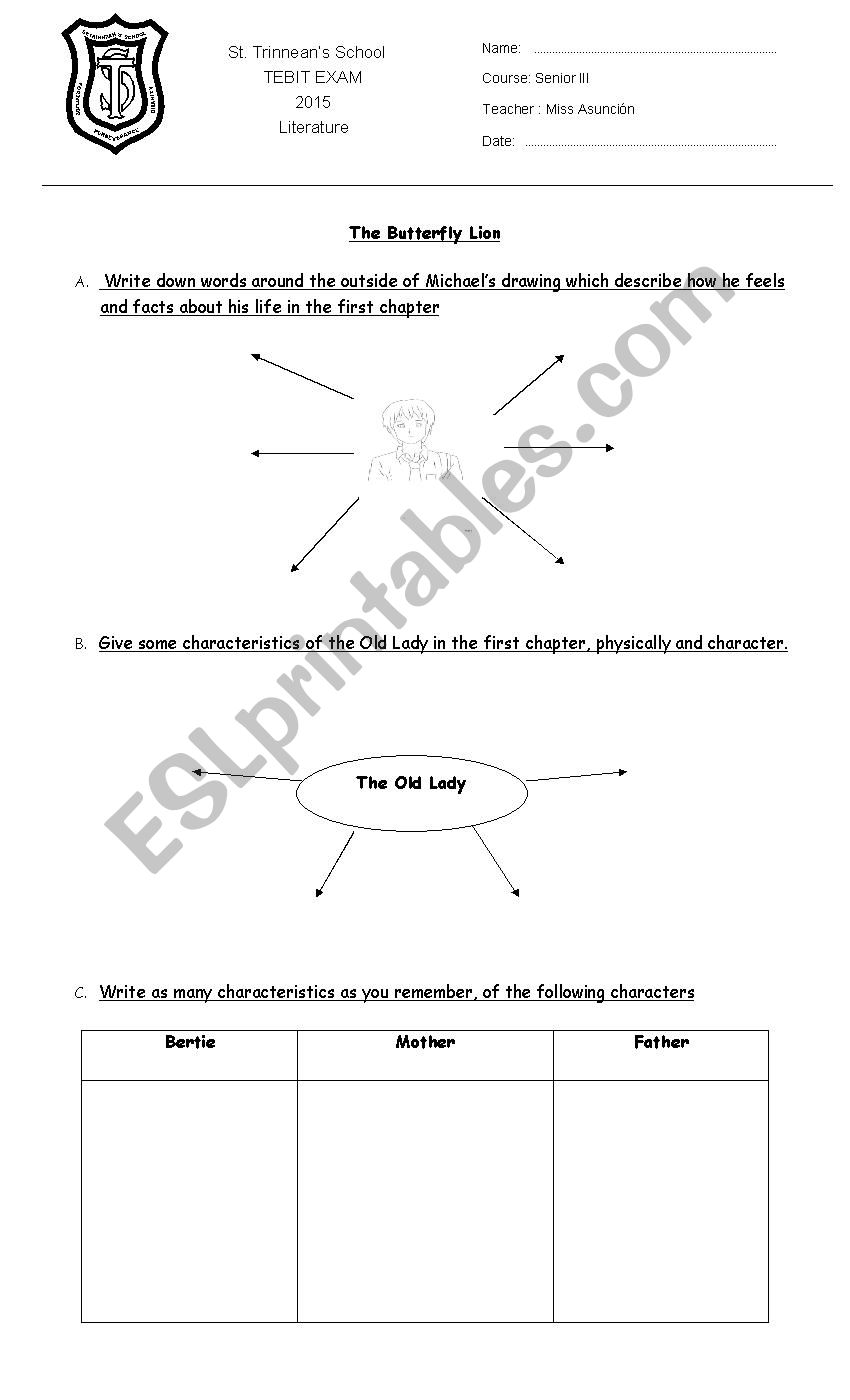 Test Butterfly Lion worksheet