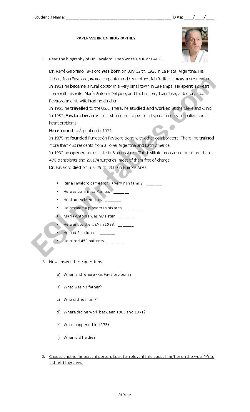 Dr Ren Favaloro worksheet