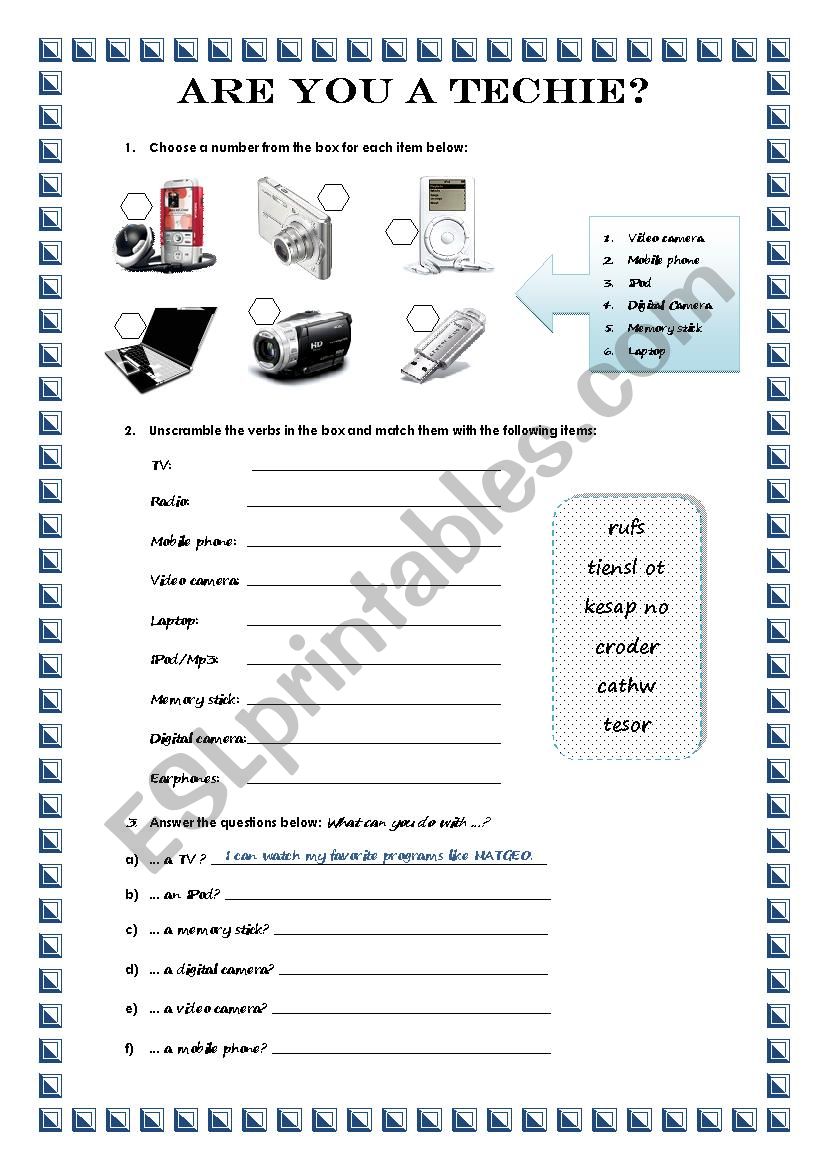 Are you a techie?  worksheet