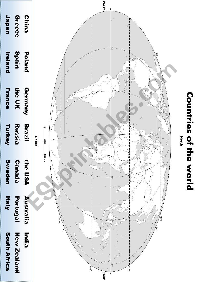 Countries of the world worksheet