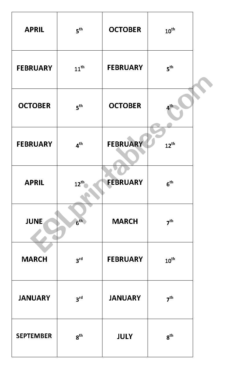 Domino Date worksheet