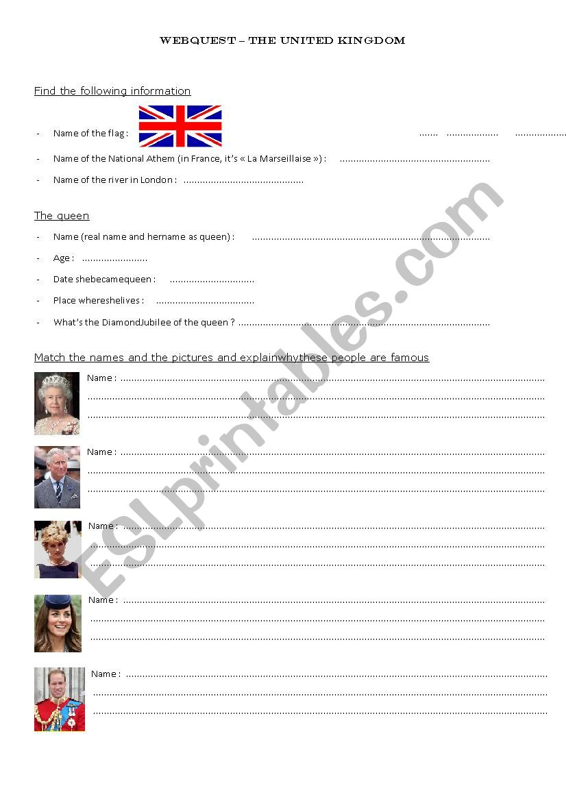 The UK Webquest worksheet