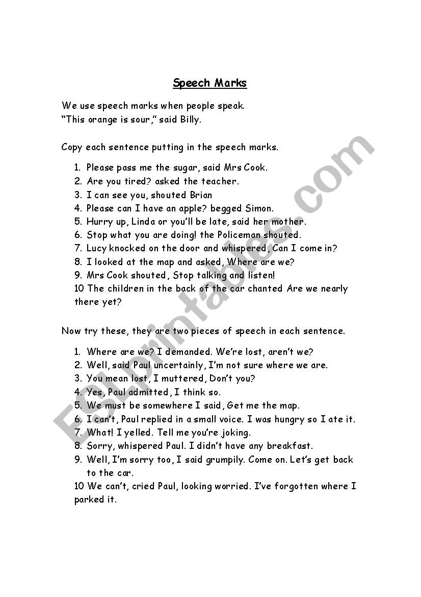 Speech Marks worksheet