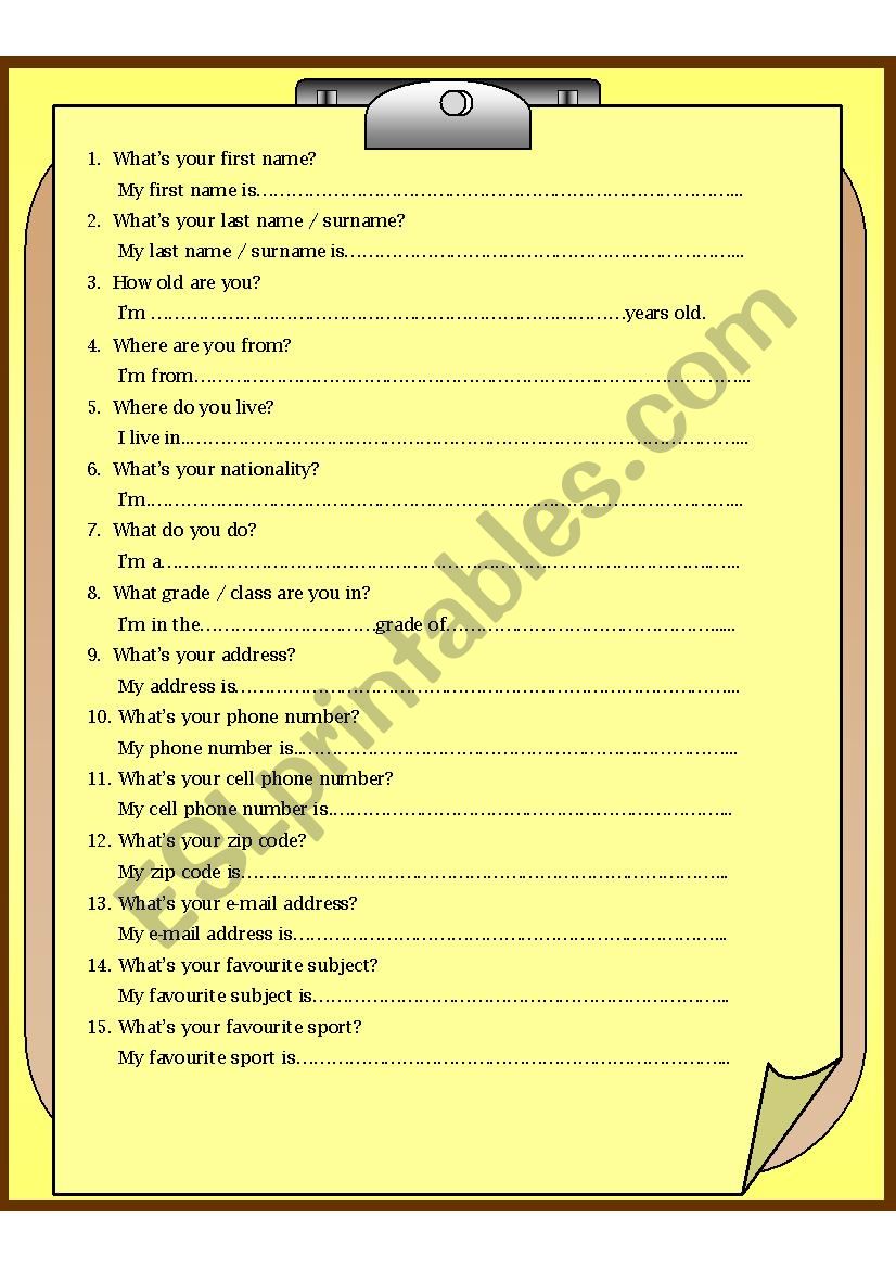 Speaking_Personal questions_Elementary