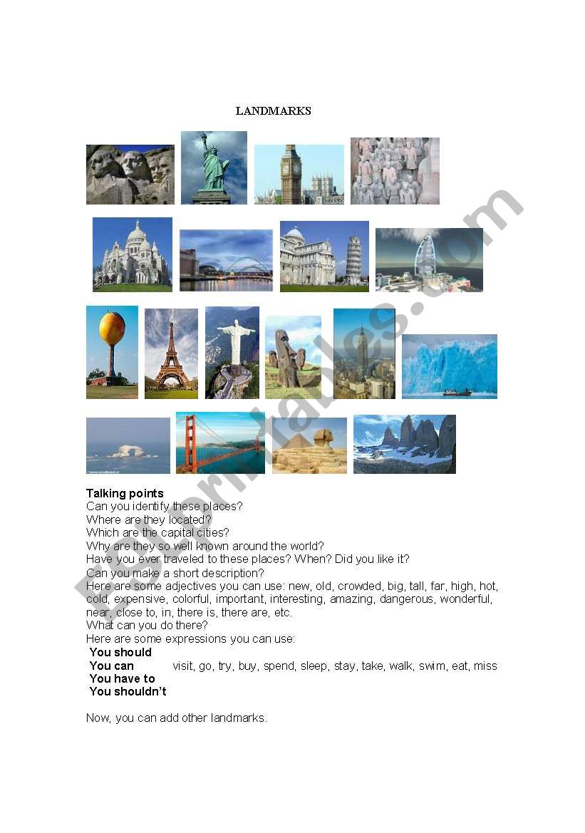 landmarks worksheet